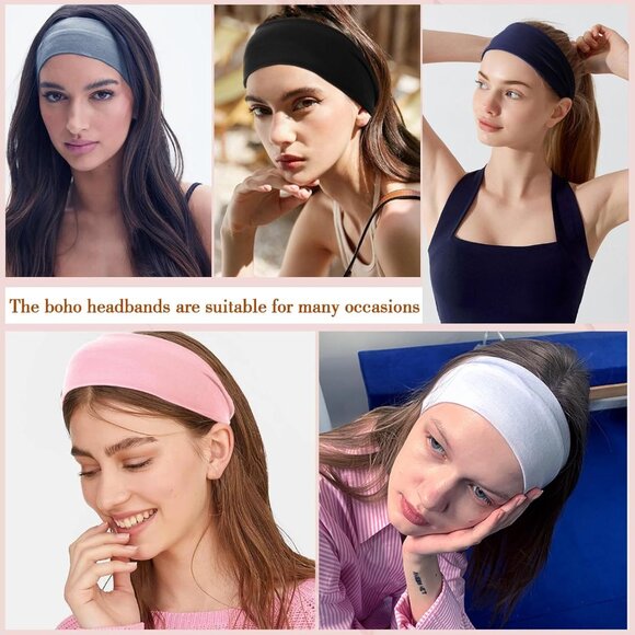 Women Headbands 8 Pack Polyester Wide Stretchy Sport Yoga Workout Accessories - Picture 6 of 7
